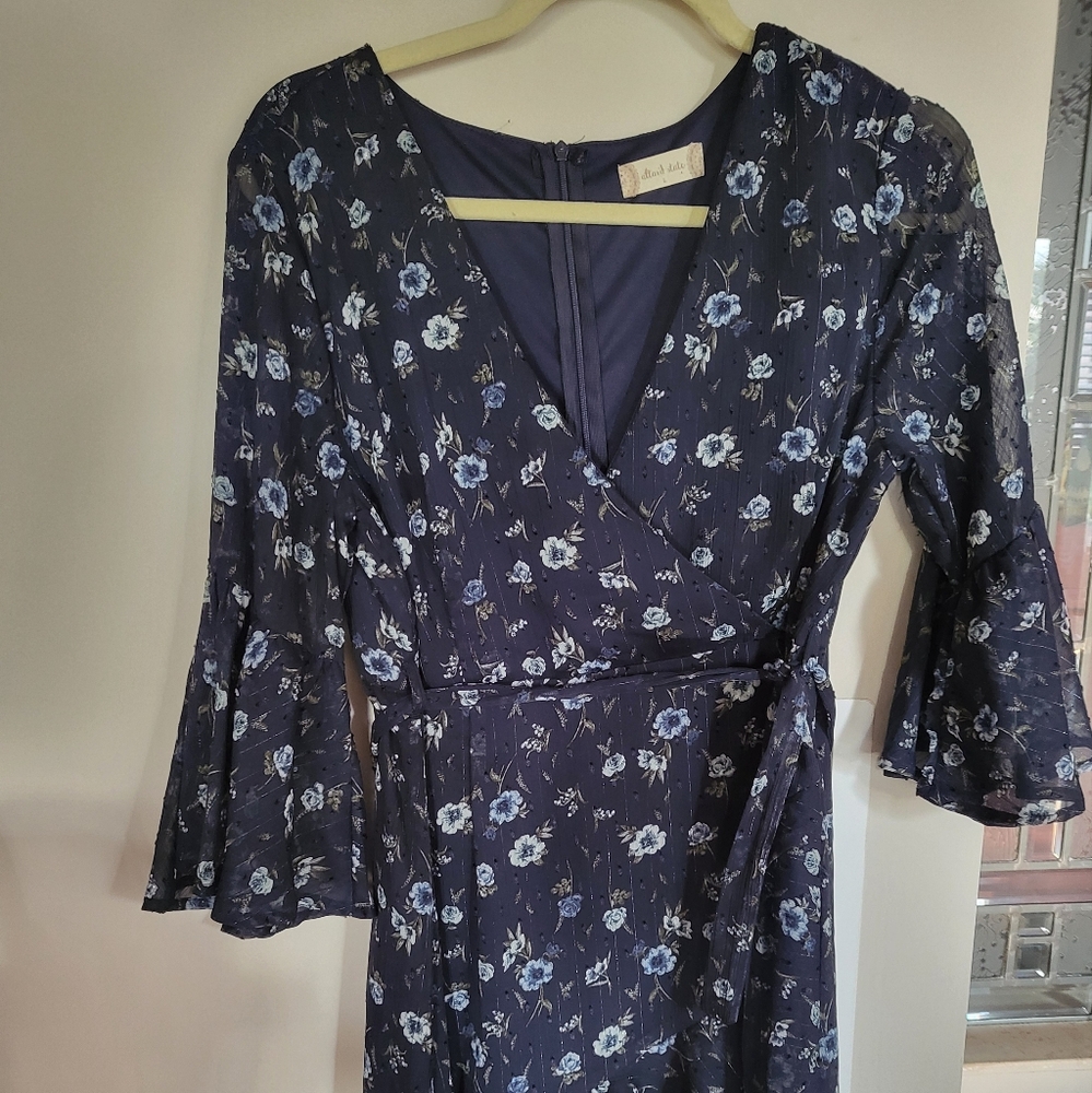 Floral navy blue dress.